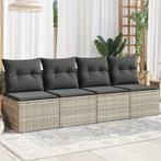vidaXL Tuinbank 4-zits met kussens poly rattan lichtgrijs, Verzenden, Nieuw