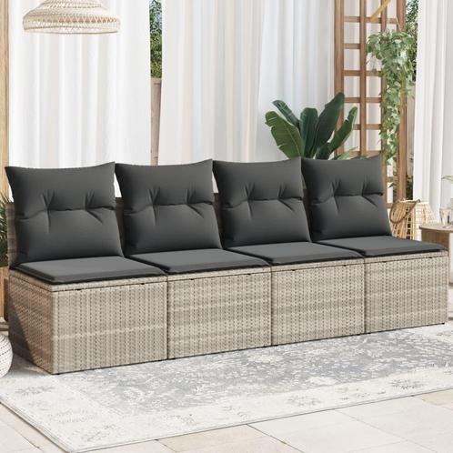 vidaXL Tuinbank 4-zits met kussens poly rattan lichtgrijs, Tuin en Terras, Tuinsets en Loungesets, Nieuw, Verzenden