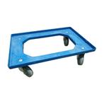 Kunststof dolly blauw 610x410x170 mm rubberen zwenkwielen, Ophalen of Verzenden