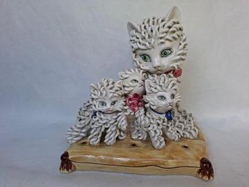 Sculpture, Drie kittens, Spaghetti - 26 cm - Céramique -