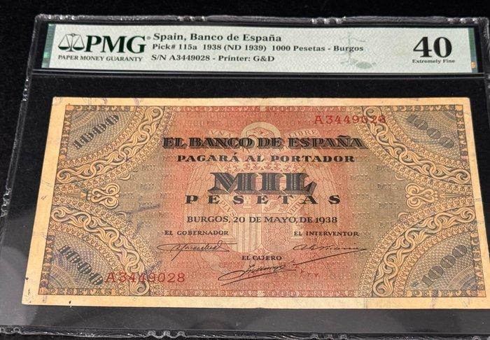Spanje. - 1000 Pesetas - 1938 ND (1939) - Pick 115a, Postzegels en Munten, Bankbiljetten | Europa | Niet-Eurobiljetten
