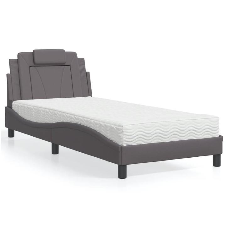 vidaXL Bed Viana met matras kunstleer grijs 90x200 cm, Huis en Inrichting, Slaapkamer | Bedden, Nieuw, Verzenden