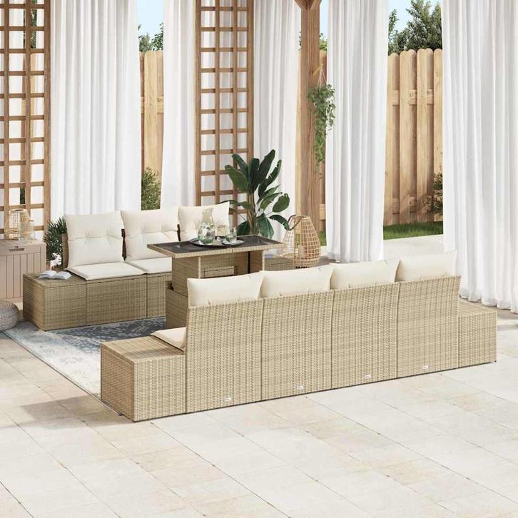 vidaXL Tuinbank Set met kussen 8 pcs Beige en Crème, Tuin en Terras, Tuinsets en Loungesets, Nieuw, Verzenden