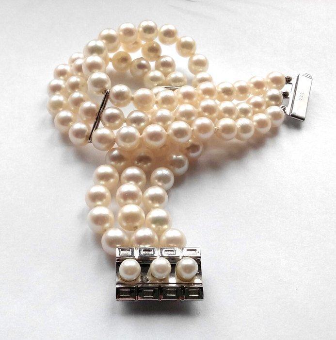 Armband 333 / 8 kt witgoud - Akoya parels - 3- rijig, Handtassen en Accessoires, Armbanden