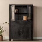 Vitrinekast Mangohout Britt 115 Zwart, Huis en Inrichting, Kasten | Vitrinekasten, 100 tot 150 cm, Verzenden, Nieuw, Industriële meubels