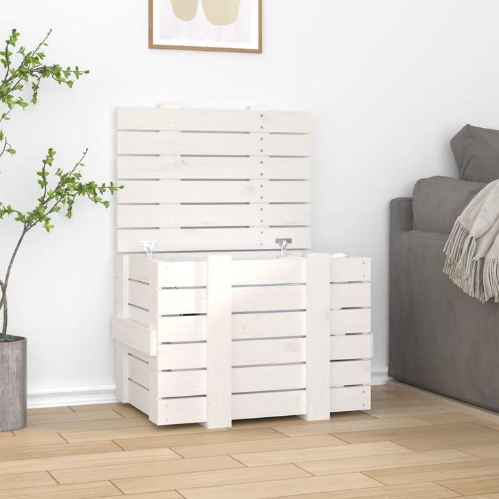 vidaXL Opbergbox 58x40,5x42 cm massief grenenhout wit, Doe-het-zelf en Bouw, Kratten en Dozen, Nieuw, Verzenden