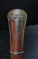 Wandelstok - mahonie ,nikkelzilver,, Antiek en Kunst