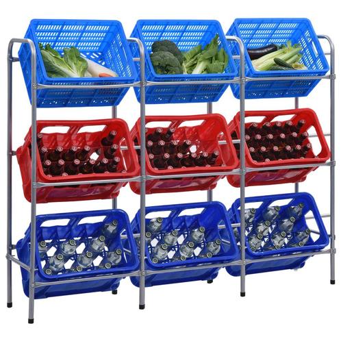 vidaXL Opbergrek voor 9 kratten 145x33x116 staal, Huis en Inrichting, Kasten | Stellingkasten, Nieuw, Verzenden