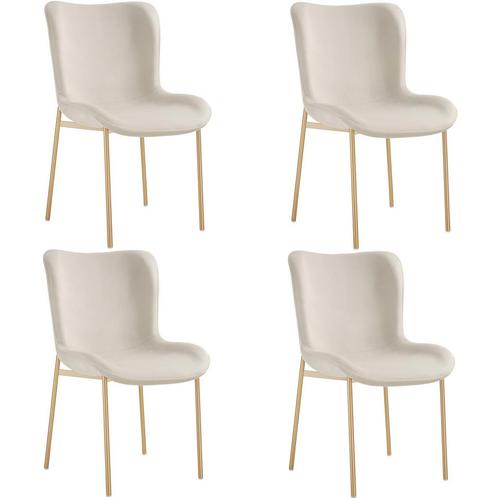 tectake Gestoffeerde stoel Tessa - Fluweellook beige/goud, S, Huis en Inrichting, Stoelen, Verzenden