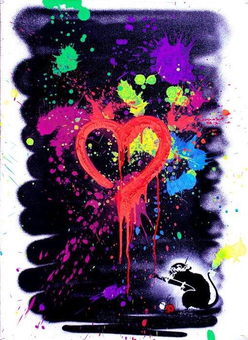 UTOPIA XX - Vs Banksy Just Love Black Vandal Rat and, Antiek en Kunst, Kunst | Schilderijen | Modern