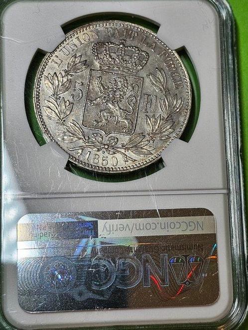 België. 5 Francs 1850 met punt AU (Zonder Minimumprijs), Postzegels en Munten, Munten | Nederland