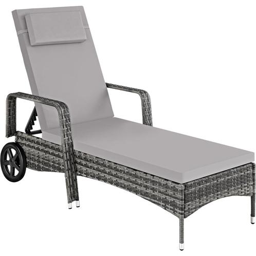 tectake Wicker ligbed met wielen - grijs/lichtgrijs, Tuin en Terras, Tuinsets en Loungesets, Verzenden