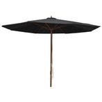 vidaXL Parasol met houten paal 350 cm zwart, Tuin en Terras, Verzenden, Nieuw