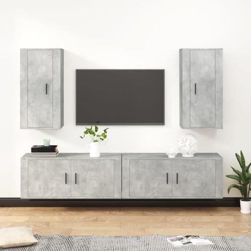 vidaXL 4-delige Tv-meubelset bewerkt hout betongrijs, Huis en Inrichting, Kasten |Televisiemeubels, Nieuw, Verzenden