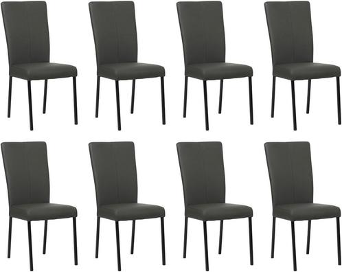 Set van 8 Donkergrijze leren moderne eetkamerstoelen - poot, Huis en Inrichting, Stoelen, Overige kleuren, Vijf, Zes of meer stoelen