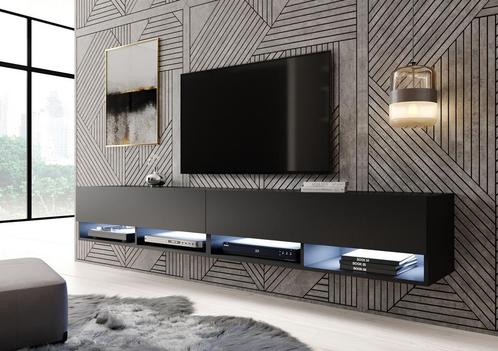 TV-Meubel Asino LED mat zwart - 200 cm, Huis en Inrichting, Kasten |Televisiemeubels, 25 tot 50 cm, Nieuw, Overige materialen