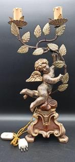 Tafellamp - IJzer (gesmeed), Gesneden polychroom hout met, Antiek en Kunst