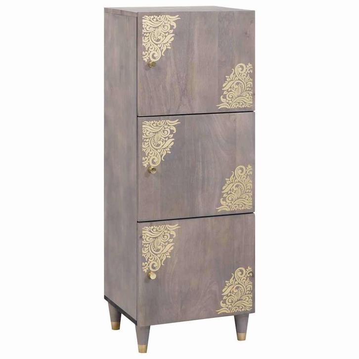 vidaXL Highboard Grijs en Goud 40 x 33 x 110 cm Massief, Huis en Inrichting, Woonaccessoires | Cd- en Dvd-rekken, Nieuw, Verzenden