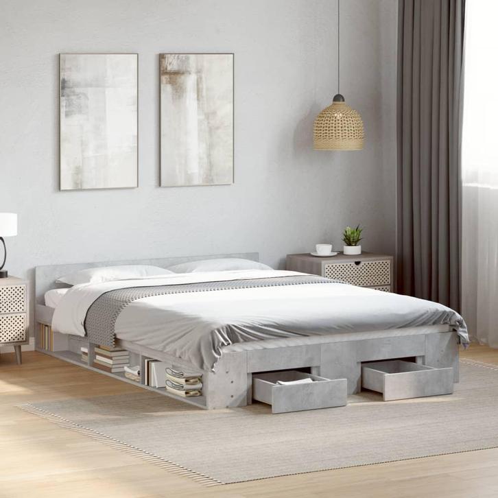 vidaXL Bedframe met lades bewerkt hout betongrijs 140x200 cm, Huis en Inrichting, Slaapkamer | Bedden, Nieuw, Verzenden