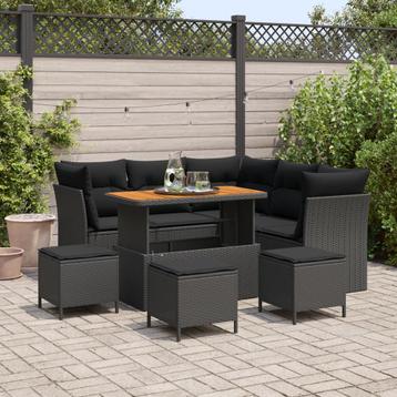 vidaXL 9-delige tuinbankset met kussens - zwart poly rattan, Verzenden