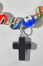 Kraag van onyx kruis en armband met Murano-glas - Zilveren