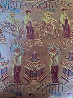 Zijden deken met oosters brokaat, pagodes, geluksvogels,, Antiek en Kunst