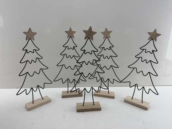 Veiling - 6x metalen kerstbomen op houten voet – 36,5 cm, Diversen, Kerst