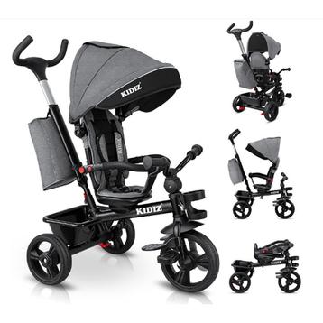 Kidiz - luxe driewieler - met vouwdak - pedalen en duw- en, Verzenden, Nieuw