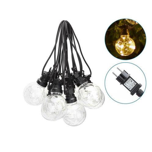 LED lichtsnoer prikkabel zwart 8 Meter Incl. 10x lampen met, Tuin en Terras, Buitenverlichting, Nieuw, Netvoeding, Verzenden