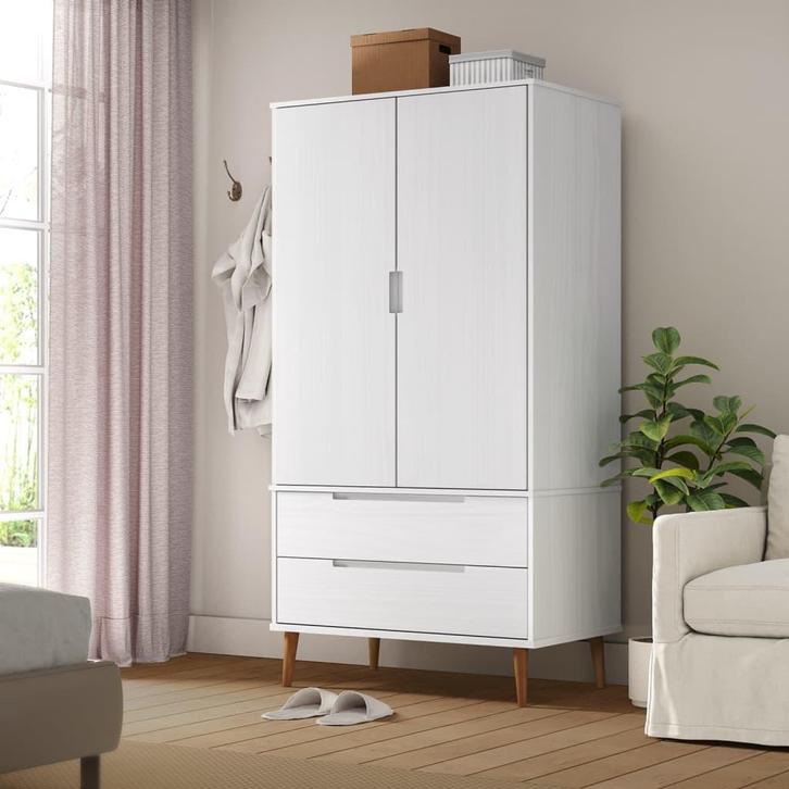vidaXL Kledingkast MOLDE 90x55x175 cm massief grenenhout wit, Huis en Inrichting, Kasten | Kleerkasten, Nieuw, Verzenden