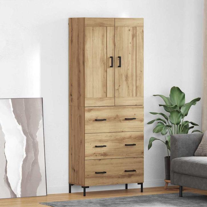 vidaXL Highboard met lade 2 pcs Artisan Eiken Bewerkt hout, Huis en Inrichting, Kasten | Dressoirs, Nieuw, Verzenden