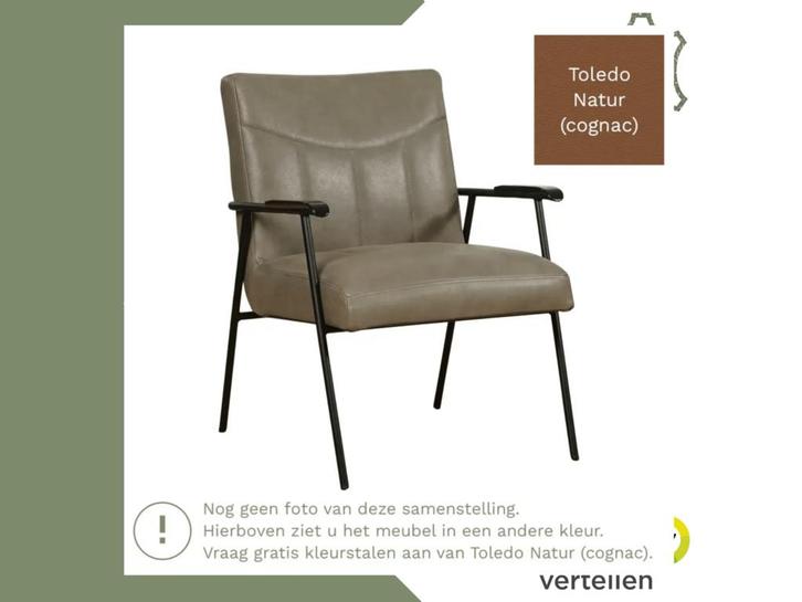 Leren fauteuil Beam - Toledo Natur (cognac), Huis en Inrichting, Fauteuils, 50 tot 75 cm, 75 tot 100 cm, Nieuw, Leer, Ophalen of Verzenden