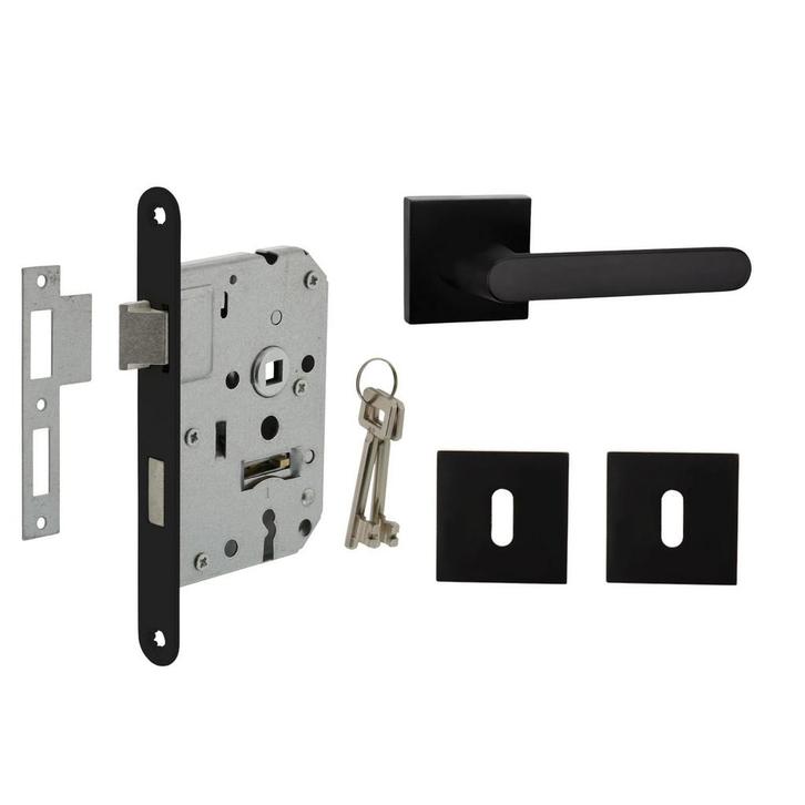 Deurbeslag set met sleutelrozet en deurklink Linee zwart, Doe-het-zelf en Bouw, Hang- en Sluitwerk, Klink of Kruk, Nieuw, Overige materialen