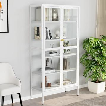 vidaXL Vitrinekast 90x40x180 cm staal en gehard glas wit, Huis en Inrichting, Verzenden, Nieuw