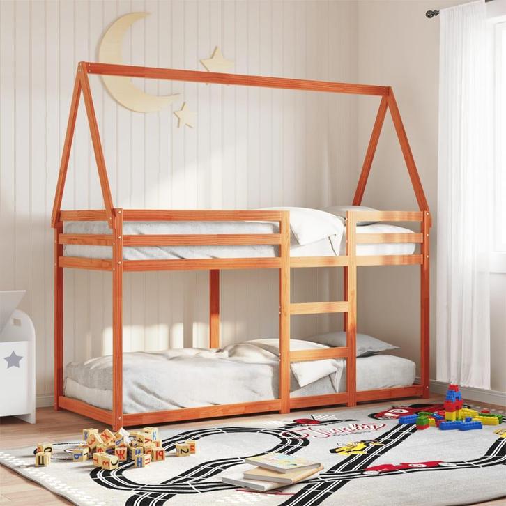 vidaXL Stapelbed met bedhuis massief grenenhout wasbruin, Maison & Meubles, Chambre à coucher | Lits, Envoi