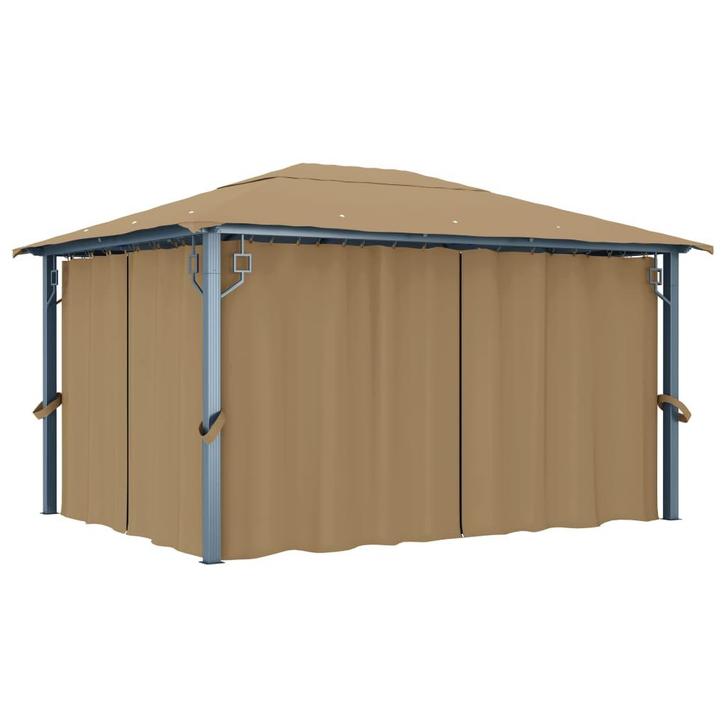 vidaXL Prieel met gordijn 400x300 cm aluminium taupe, Tuin en Terras, Partytenten, Nieuw, Verzenden