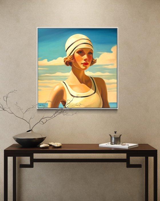 L Anton - Baigneuse au bonnet blanc, Antiek en Kunst, Kunst | Schilderijen | Modern