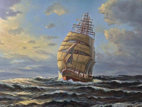 Fred Müller - Schiff auf hoher See - Barock geschnitzter, Antiek en Kunst, Kunst | Schilderijen | Klassiek