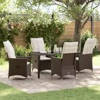 vidaXL 5-delige Tuin Eettafelset met Kussens Bruin Poly, Tuin en Terras, Verzenden, Nieuw