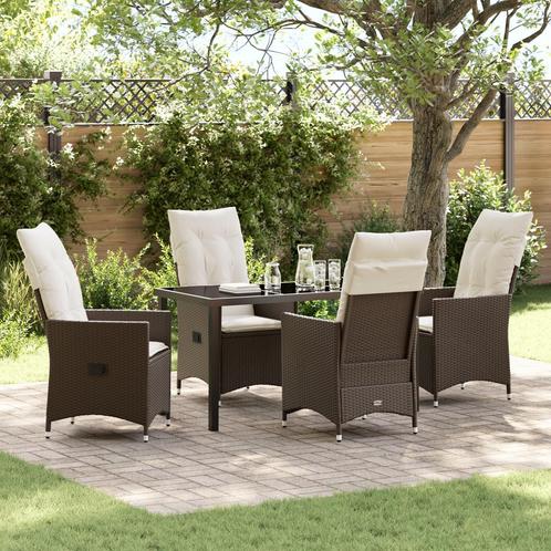 vidaXL 5-delige Tuin Eettafelset met Kussens Bruin Poly, Tuin en Terras, Tuinsets en Loungesets, Nieuw, Verzenden