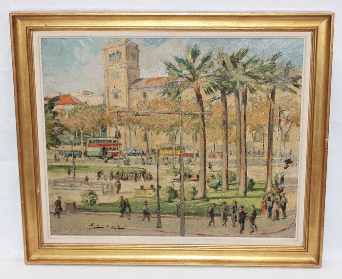 Carlos Becquer Dominguez (1889-1968) - Plaza Universitat, Antiek en Kunst, Kunst | Schilderijen | Klassiek
