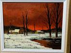 Piet Mees (XX) - Wintergloed in sneeuwlandschap.