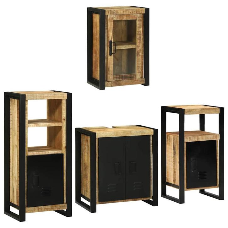 vidaXL Badkamermeubel Set met plank 4 pcs Bruin Massief, Huis en Inrichting, Badkamer | Badkamermeubels, Nieuw, Verzenden