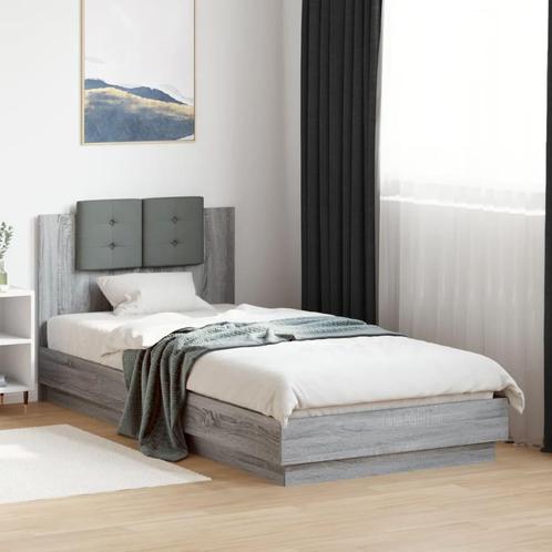 vidaXL Bedframe met hoofdeinde bewerkt hout grijs sonoma, Huis en Inrichting, Slaapkamer | Bedden, Nieuw, Verzenden