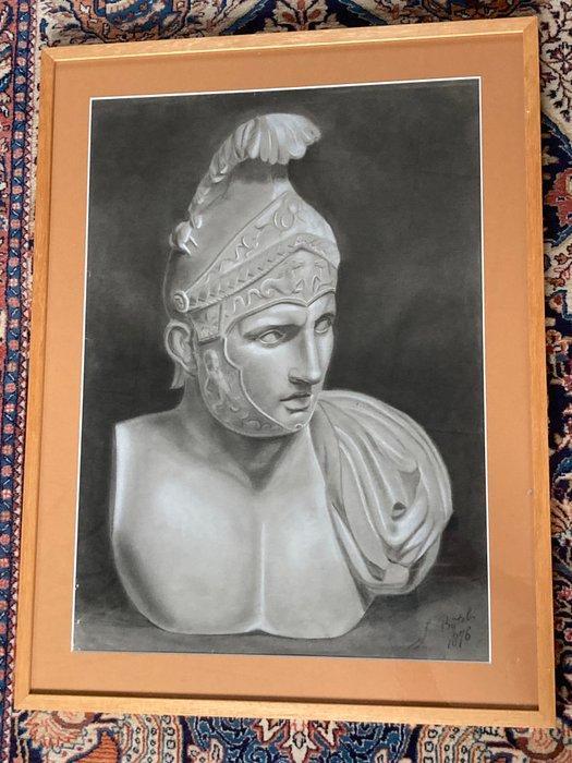 J Bijtel (XIX) - Bust Drawing of Achilles, 1876, Antiek en Kunst, Kunst | Schilderijen | Klassiek