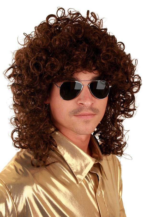 Nozem Pruik Bruin Krullen Matje Mullet Rocker 80s Zwarte Cr, Kleding | Heren, Carnavalskleding en Feestkleding, Nieuw, Ophalen of Verzenden