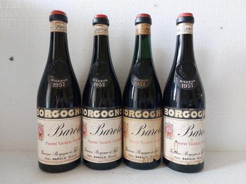 1952 x2 & 1957 x2 Borgogno - Barolo Riserva - 4 Flessen, Verzamelen, Wijnen