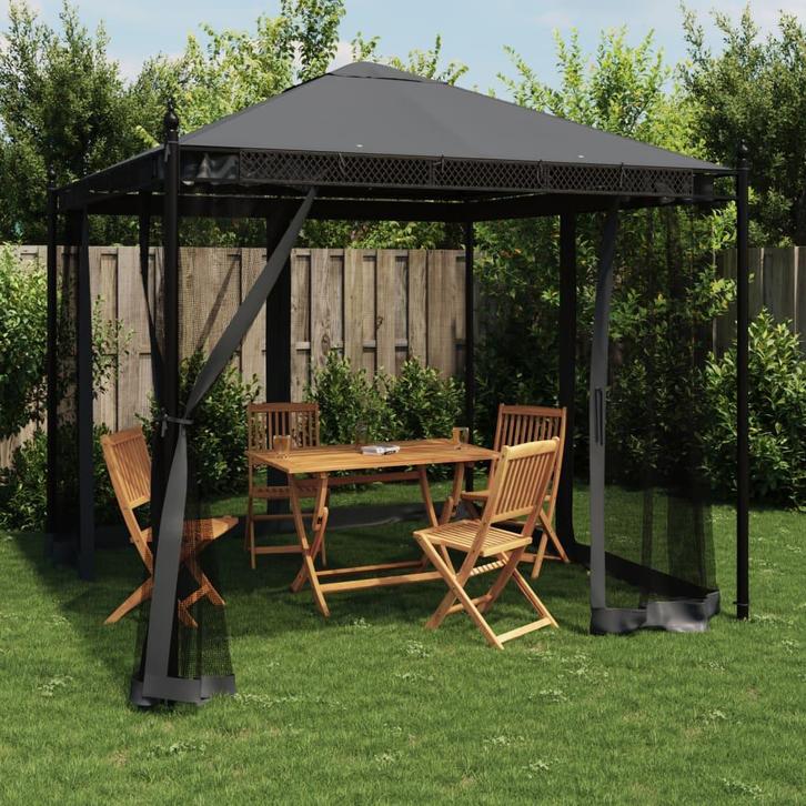 vidaXL Prieel met zijwanden van gaas 2,93x2,93m staal, Tuin en Terras, Partytenten, Nieuw, Verzenden