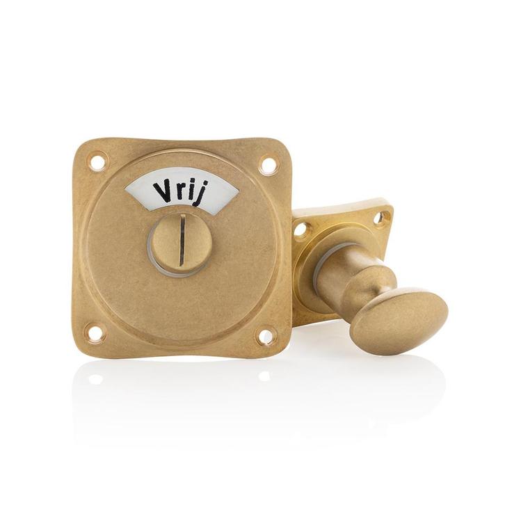 WC slot draaiknop vrij-bezet messing getrommeld - retro j..., Bricolage & Construction, Serrurerie de bâtiment & Dispositif de fermeture