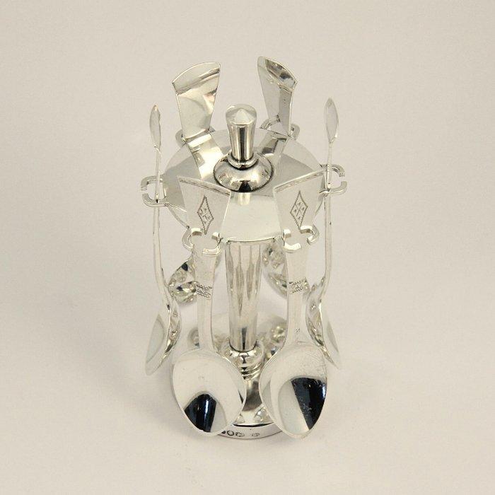 ZELDZAAM - Art Deco Carroussel met 6 identieke theepels -, Antiquités & Art, Antiquités | Argent & Or